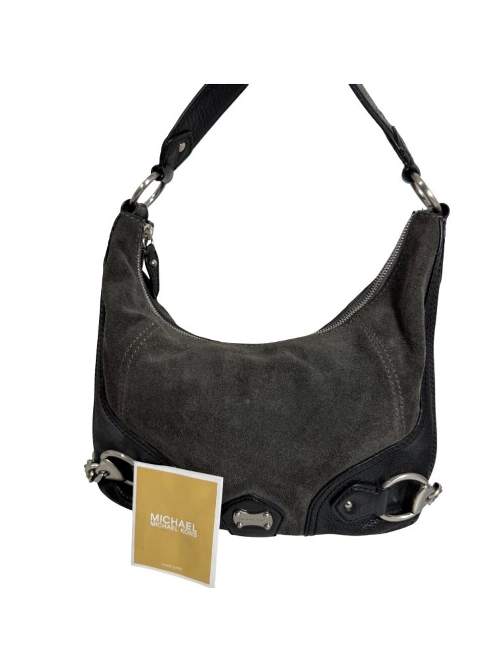 Michael Kors Saratoga Gray Suede Hobo Bag w Chain Side Accents